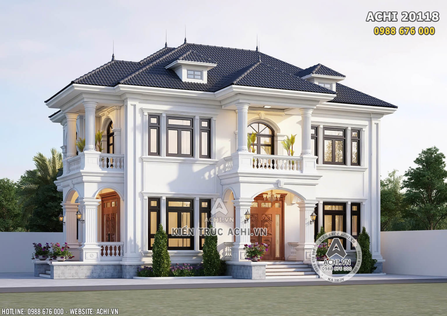 Phối cảnh 3D ngoại thất mẫu nhà mái Nhật 2 tầng