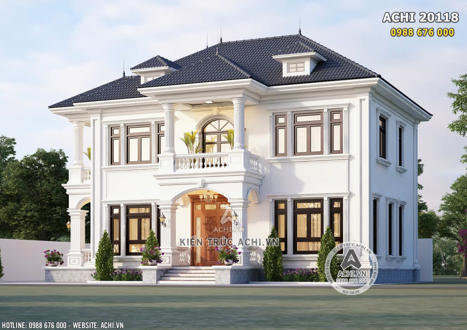 Không gian mặt tiền đẹp mẫu thiết kế nhà 2 tầng tân cổ điển 140m2