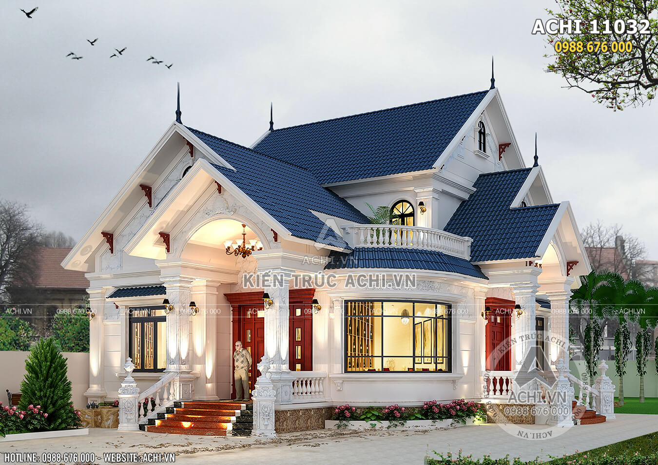 Phối cảnh 3D ngoại mẫu nhà mái Thái đẹp 1,5 tầng